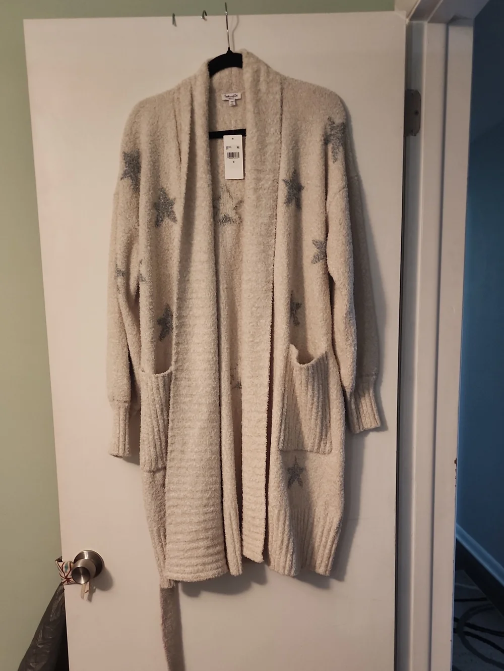 Splendid Cream Star-Print Fuzzy Robe